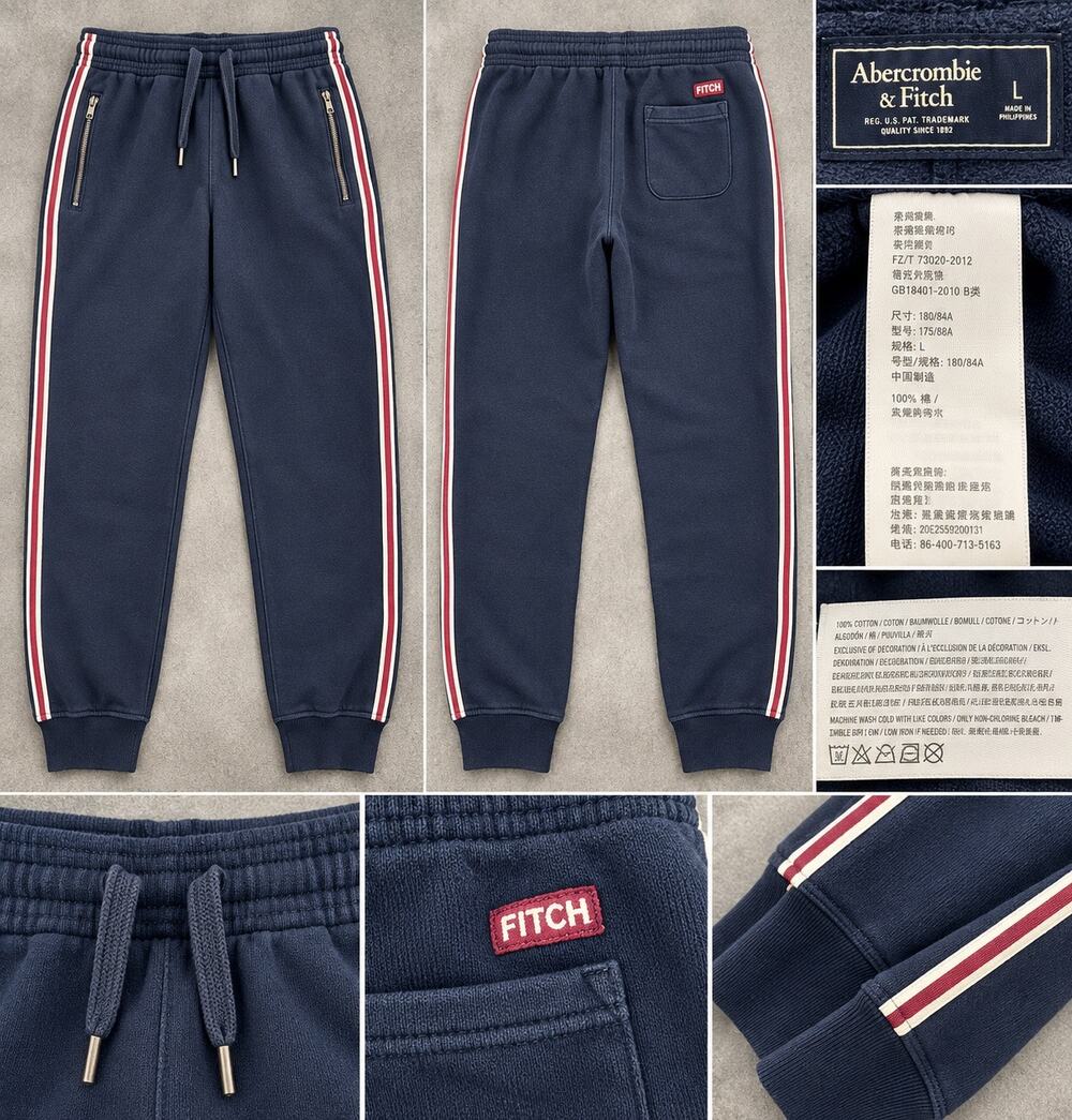 Abercrombie & Fitch Vintage Y2K Navy Side Stripe Joggers Sweatpants L